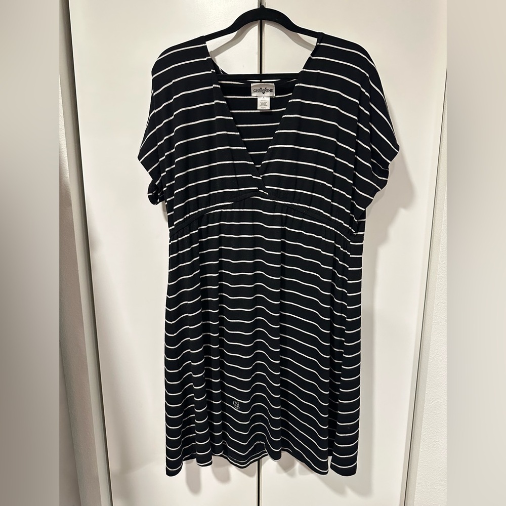 Christine V 3x Black and White Striped Dress Swim Cover Up